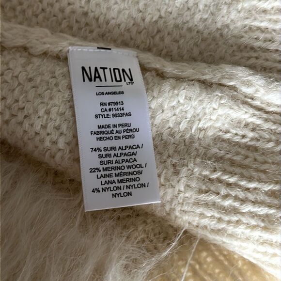 Nation LTD Suri Alpaca Wool Blend Fuzzy Short Sleeve Sweater Ivory Cream Size M - Picture 8 of 9